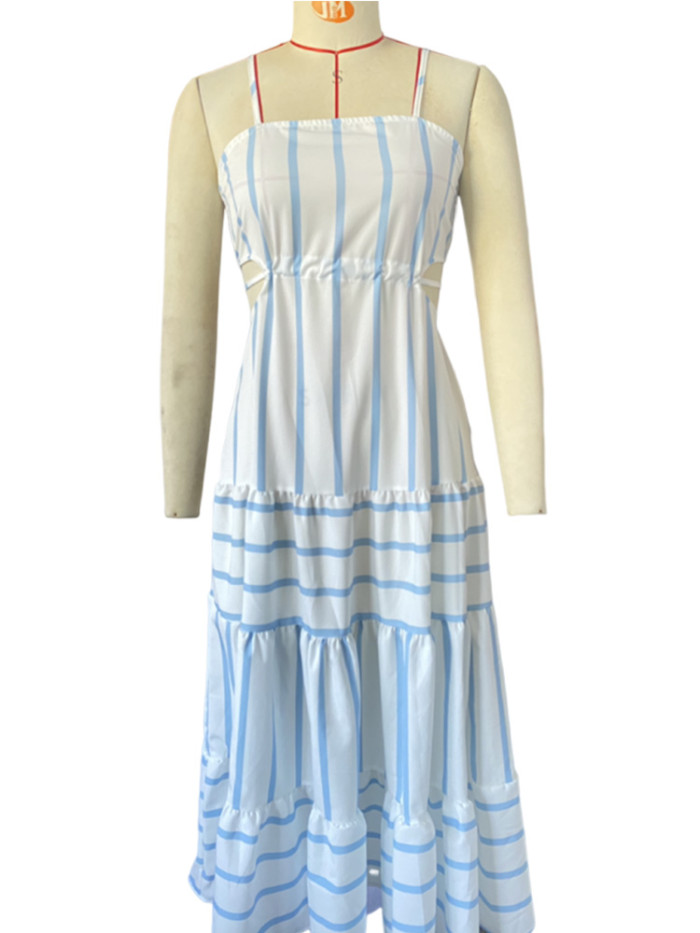 Foridol Striped Summer Women Dress Beach Sexy Boho Sundress Spaghetti Strap Cut Out A-line Maxi Midi Vestidos 2024 Spring Dress