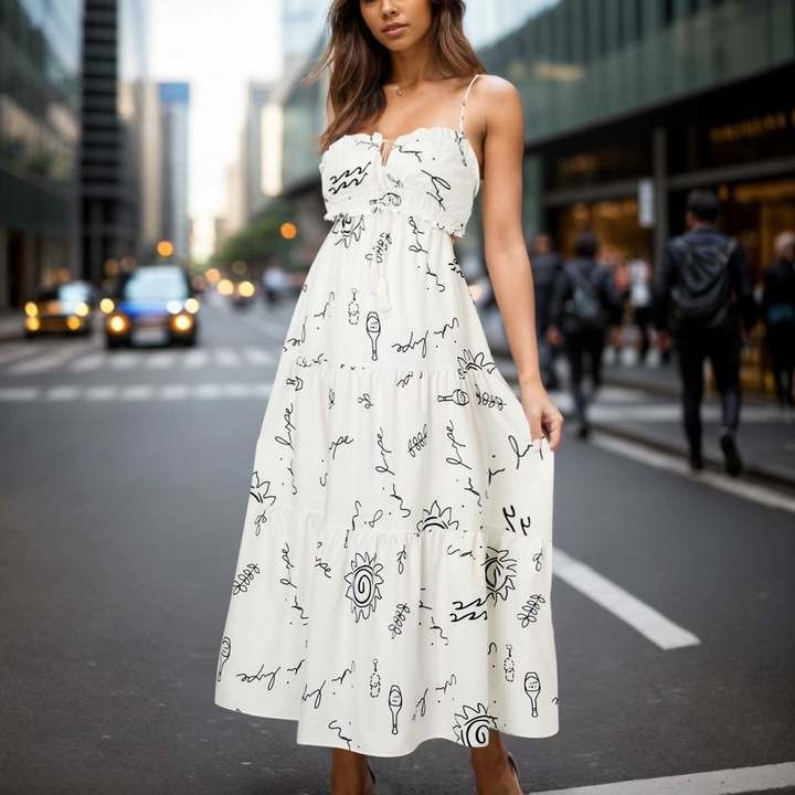 2024 Summer New Women Dress Fashion Printed Sleeveless A Line Dress Loose Casual Spaghetti Strap Long Dresses Beach Sundress