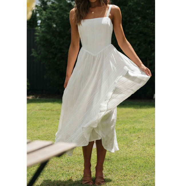 2024 Women Sexy Long Dress Sleeveless Spaghetti Strap Boho Beach Dress High Waist Ladies Summer Bohemian Cotton Maxi Dress