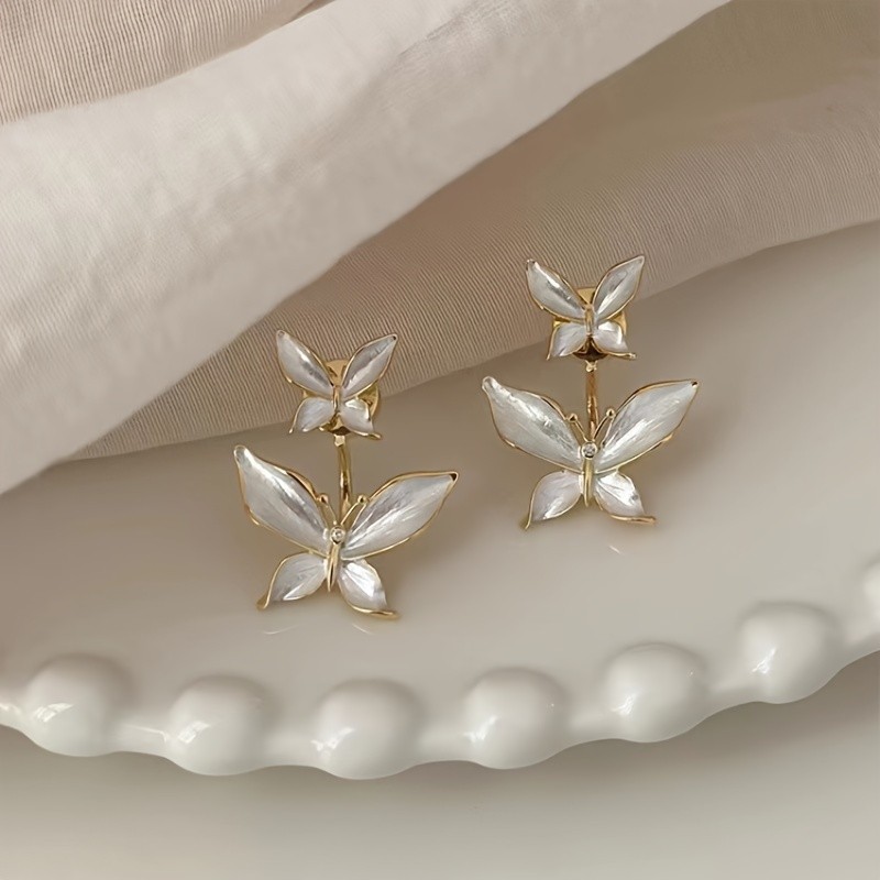 1pair Elegant And Delicate Earrings With Beautiful Double Butterfly Design, Ideal Gifts For Best Friends