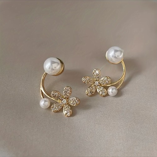 1pair Exquisite And Stylish Flower Faux Pearl Bead Earrings, Perfect Gift For A Girl's Birthday, Christmas, And Anniversaries