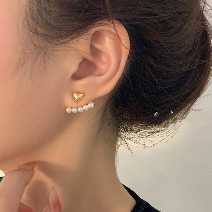 1 Pair Heart-shaped Faux Pearls Stud Earrings, Adjustable Earrings With Two Wearing Styles, Exquisite Christmas, Thanksgiving Day Gift