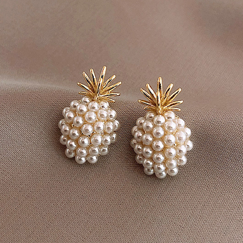 Creative Faux Pearl Pineapple Stud Earrings Fruit Shape Ear Jewelry Gift For Women