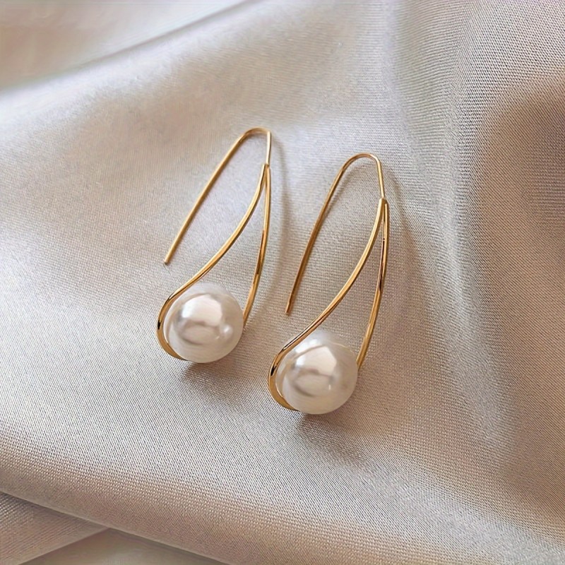 Creative Line Design Stud Earrings Copper Jewelry Embellished With Imitation Pearl Vintage Elegant Style Female Earrings