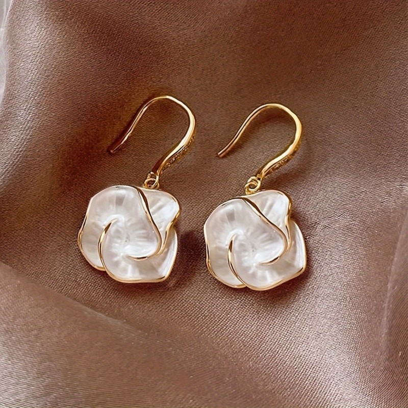 French Retro Style Camellia Flower Design Dangle Earrings, Jewelry Female Earrings For Ladies For Daily Wear Banquet Party