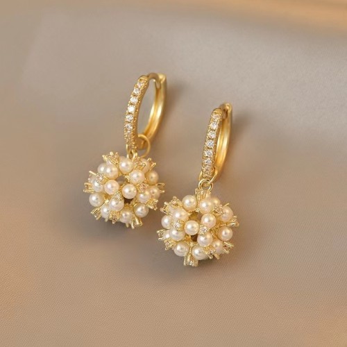 1pair Shiny Faux Pearl Zirconia Pendant Earrings For Teen Girls, Exquisite Elegant Party Commemorative Gift