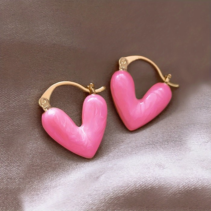 White Heart Design Hoop Earrings Cute Simple Style Zinc Alloy Jewelry Daily Commuting Ear Ornaments Trendy Female Gift