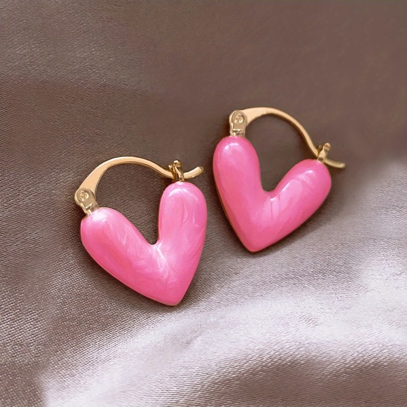 White Heart Design Hoop Earrings Cute Simple Style Zinc Alloy Jewelry Daily Commuting Ear Ornaments Trendy Female Gift