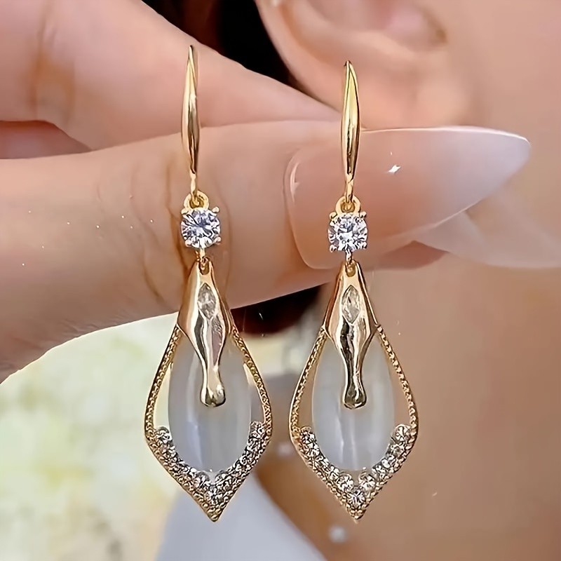 Elegant Drop Earrings With Sparkling Imitation Zircon Decor