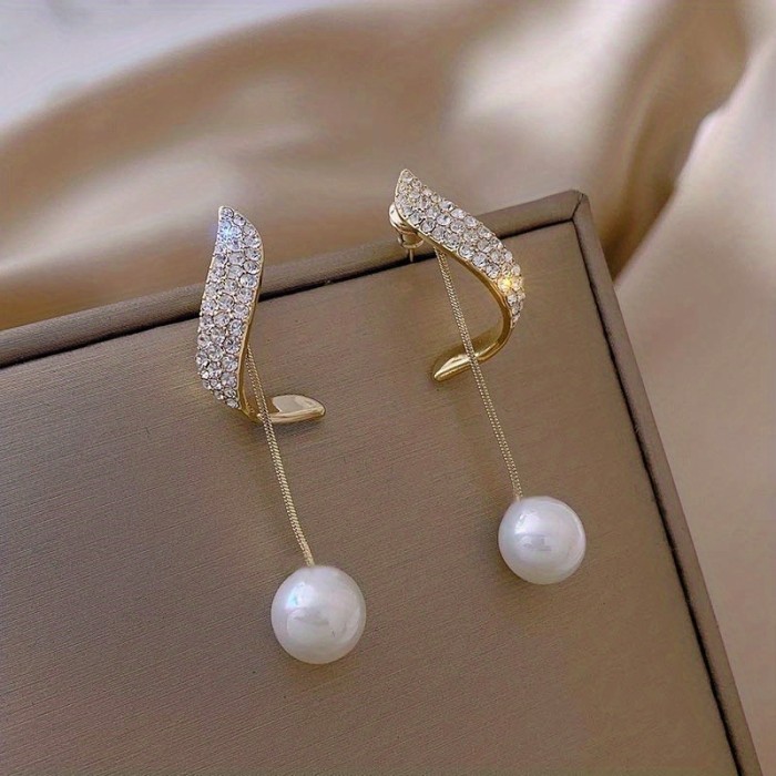 Classic Elegant Imitation Pearl Dangle Earrings For Women Crystal Long Tassel Exquisite Drop Earring Wedding Jewelry