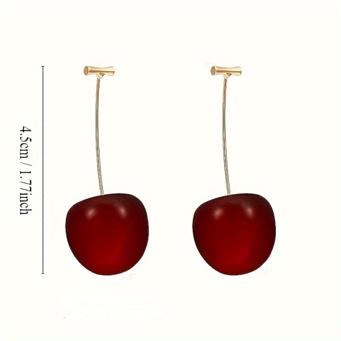 1pc, Fruit Cherry Drop Earrings, Red Fruit Fashion Jewelry, Size 0.83''x1.7''
