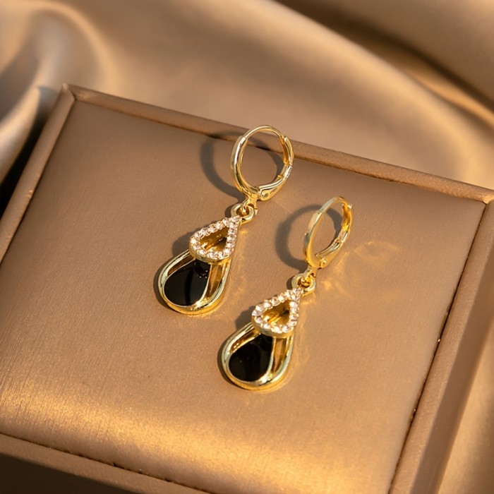 Fashion Black Hollow Double Layer Water Drop Earrings New Niche Design Temperament Earrings, Valentine's Day Gift