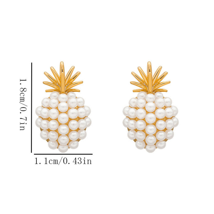 Creative Faux Pearl Pineapple Stud Earrings Fruit Shape Ear Jewelry Gift For Women
