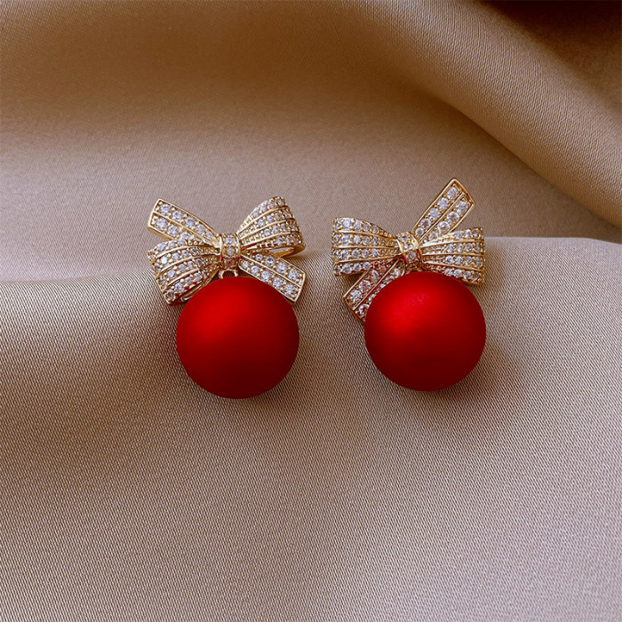 1pair Simple And Stylish Red Bead Pendant Earrings, Perfect Gift For A Girl's Birthday, Christmas, And Anniversaries