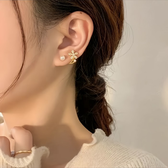 1pair Exquisite And Stylish Flower Faux Pearl Bead Earrings, Perfect Gift For A Girl's Birthday, Christmas, And Anniversaries