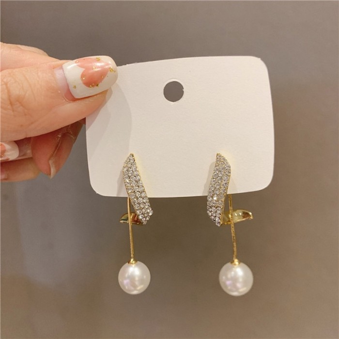 Classic Elegant Imitation Pearl Dangle Earrings For Women Crystal Long Tassel Exquisite Drop Earring Wedding Jewelry