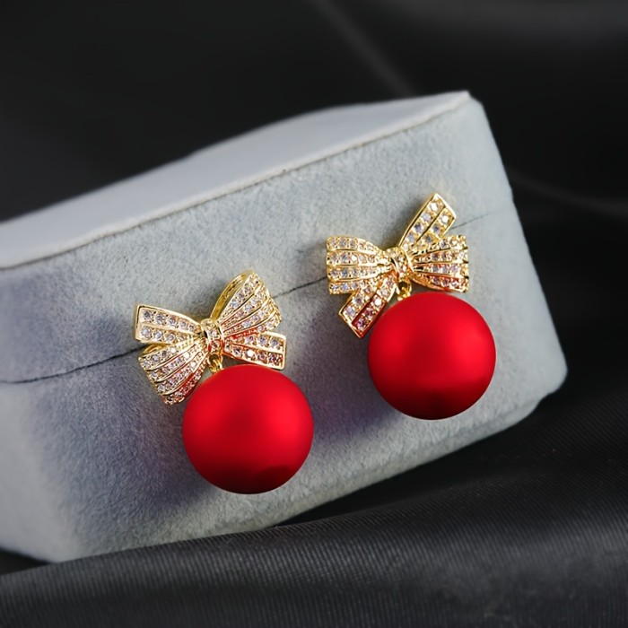 1pair Simple And Stylish Red Bead Pendant Earrings, Perfect Gift For A Girl's Birthday, Christmas, And Anniversaries