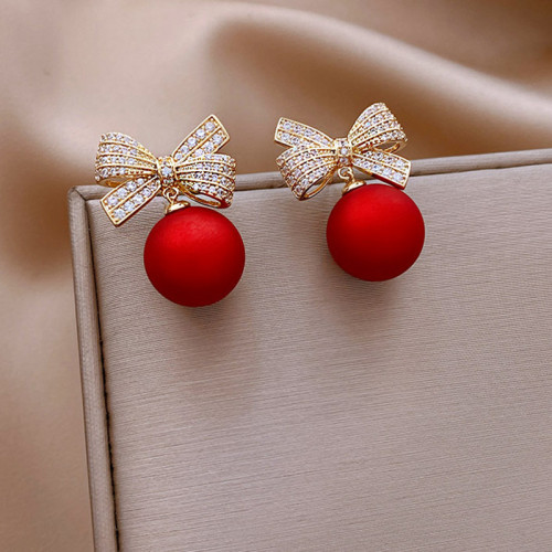 1pair Simple And Stylish Red Bead Pendant Earrings, Perfect Gift For A Girl's Birthday, Christmas, And Anniversaries