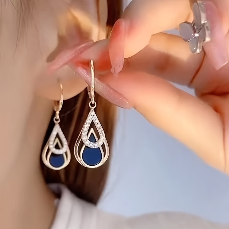 Fashion Black Hollow Double Layer Water Drop Earrings New Niche Design Temperament Earrings, Valentine's Day Gift