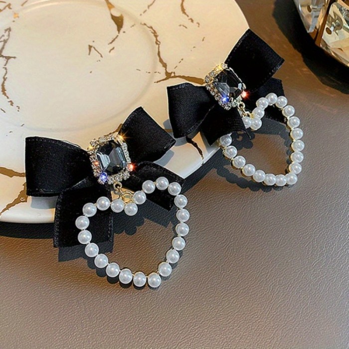 Elegant Bow Earrings with Imitation Pearl - Chic Alloy Jewelry with Hypoallergenic Needle, Perfect Gift for Birthdays & Holidays