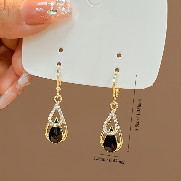 Fashion Black Hollow Double Layer Water Drop Earrings New Niche Design Temperament Earrings, Valentine's Day Gift