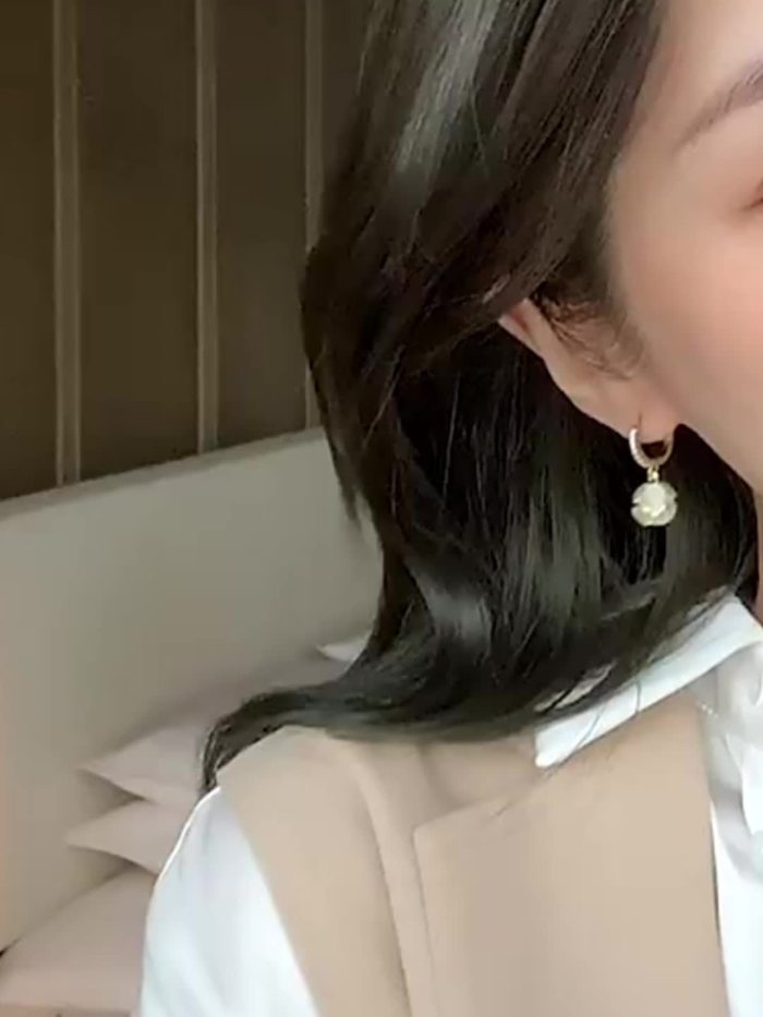 Exquisite Ball Design Moonstone Inlaid Dangle Earrings Elegant Luxury Style Copper Jewelry Delicate Female Gift