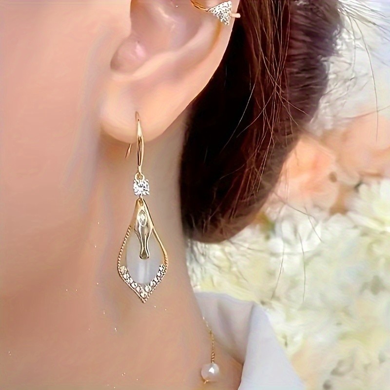 Elegant Drop Earrings With Sparkling Imitation Zircon Decor