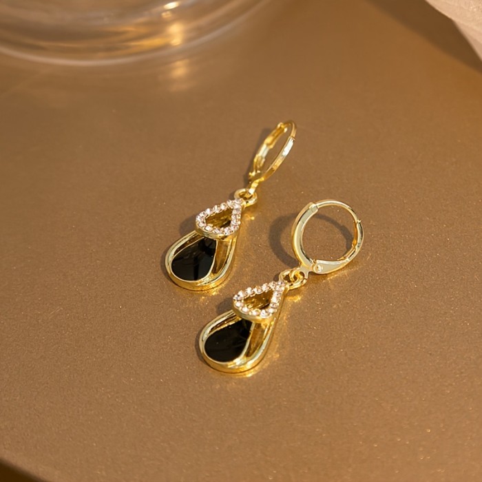 Fashion Black Hollow Double Layer Water Drop Earrings New Niche Design Temperament Earrings, Valentine's Day Gift