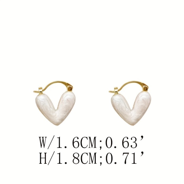 Heart Shape White Synthetic Gems Decor Hoop Earrings Elegant Style Alloy 14K Gold Plated Jewelry Gift For Lovers