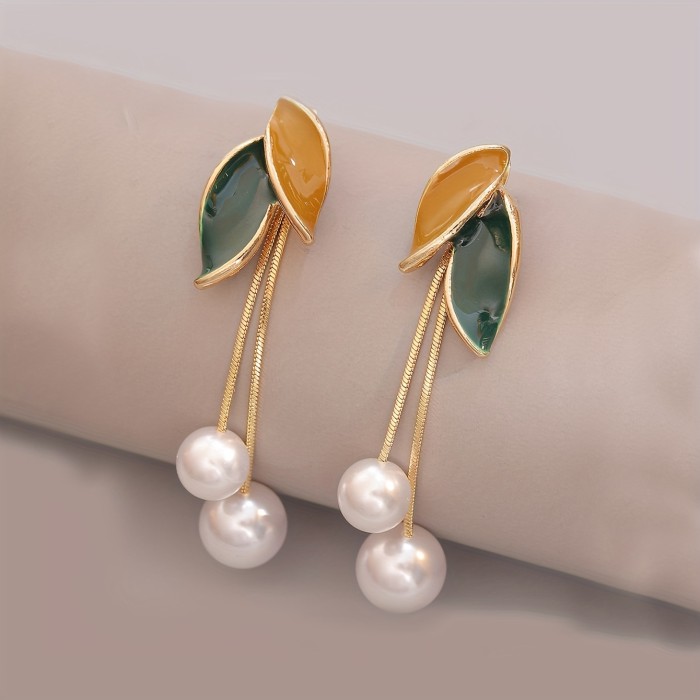 1 Pair Of Dangle Earrings Sparkling Leaf Design Symbol Of Beauty And Elegance Match Daily Outfits Party Accessories Gift For Her