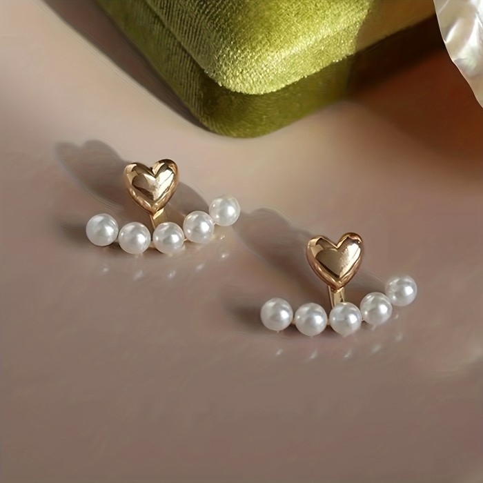 1 Pair Heart-shaped Faux Pearls Stud Earrings, Adjustable Earrings With Two Wearing Styles, Exquisite Christmas, Thanksgiving Day Gift
