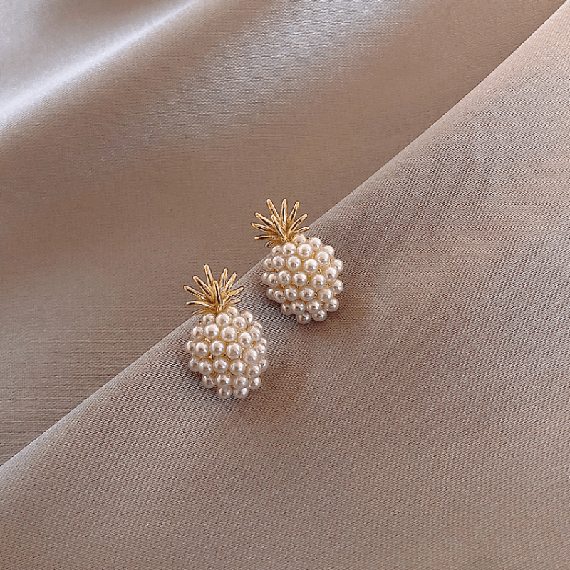 Creative Faux Pearl Pineapple Stud Earrings Fruit Shape Ear Jewelry Gift For Women