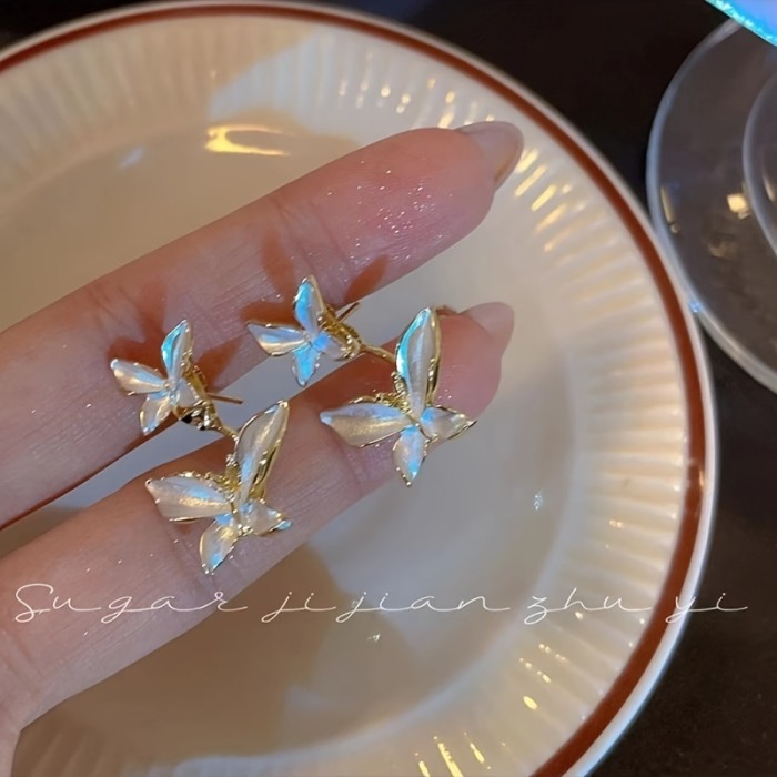 1pair Elegant And Delicate Earrings With Beautiful Double Butterfly Design, Ideal Gifts For Best Friends
