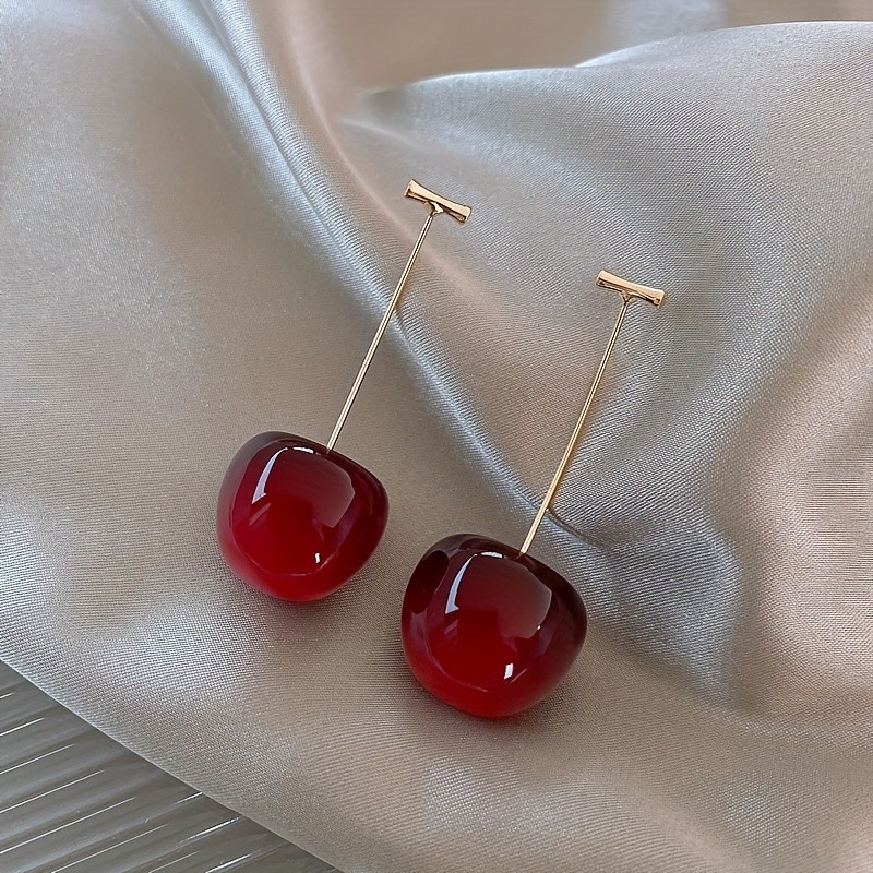 1pc, Fruit Cherry Drop Earrings, Red Fruit Fashion Jewelry, Size 0.83''x1.7''