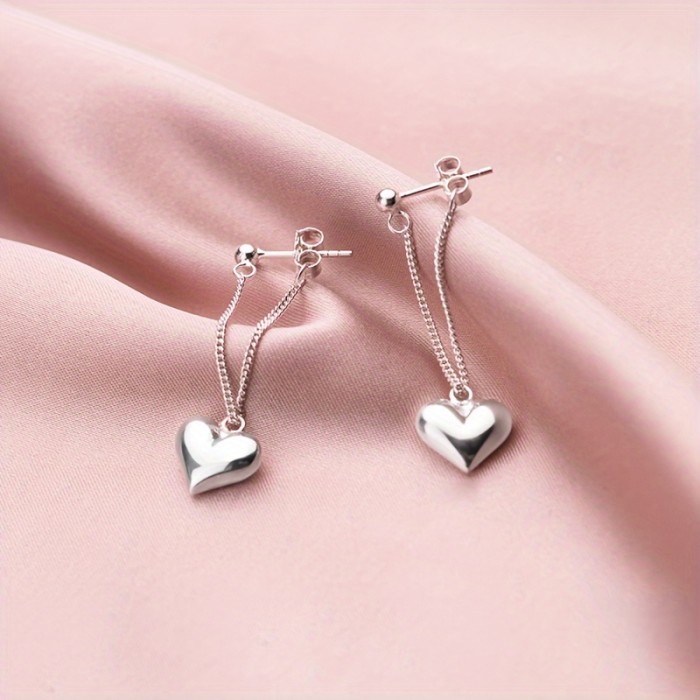 1 Pair Silvery Heart Chain Design Earrings, Hypoallergenic Party Accessories Gift, Heart Earrings