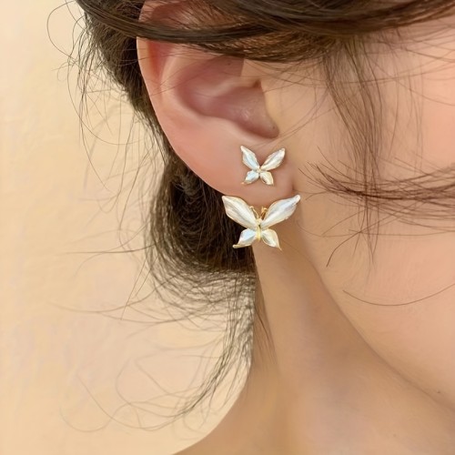 1pair Elegant And Delicate Earrings With Beautiful Double Butterfly Design, Ideal Gifts For Best Friends