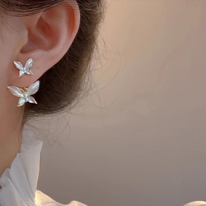 1pair Elegant And Delicate Earrings With Beautiful Double Butterfly Design, Ideal Gifts For Best Friends