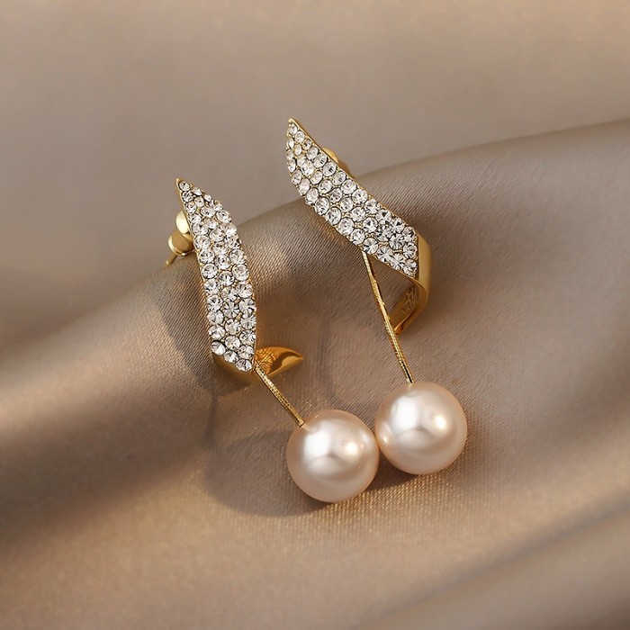 Classic Elegant Imitation Pearl Dangle Earrings For Women Crystal Long Tassel Exquisite Drop Earring Wedding Jewelry