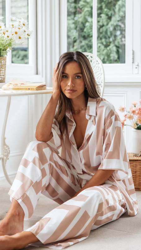 2023 Summer Two Piece Pant Sets Women Elegant Casual Suit Loose Geometric Print Shirt Tank Top Wide Leg Pants Office Lady