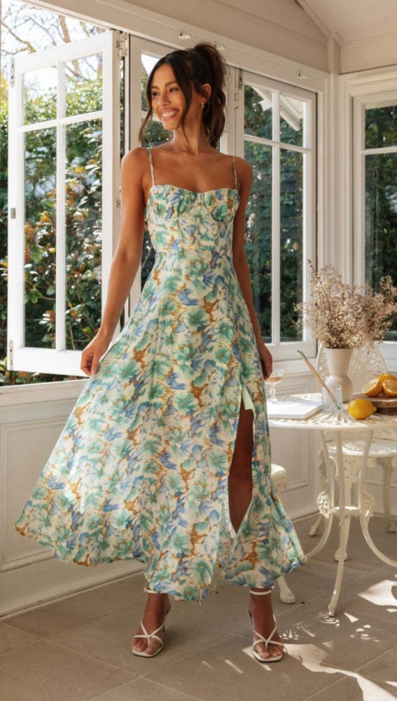 Elegant floral print Sling Dresses summer women dress 2024 new Sexy Backless Strapless high waisted Lace up hem split Maxi dress
