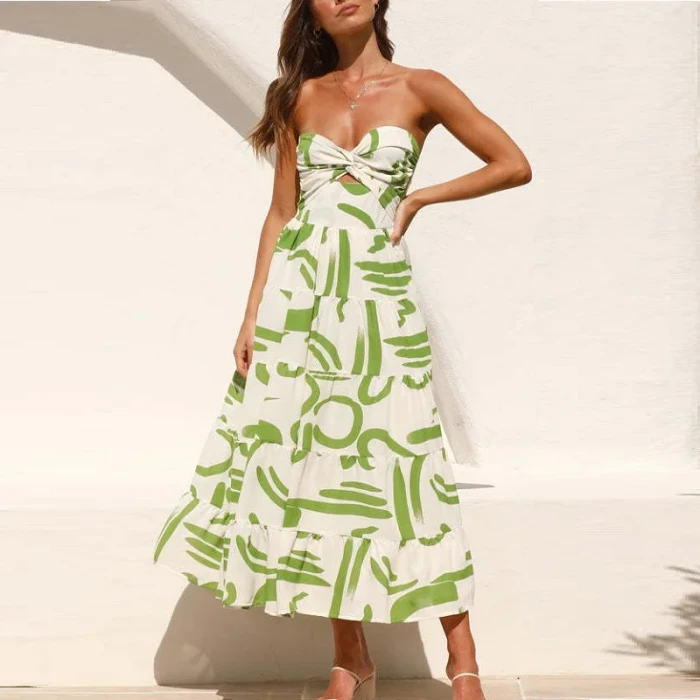 Sexy Bra Dresses for Summer Women's Dress 2024 New V-neck Backless Elastic High Waist Hollow Out Twisted floral print Sexy Dress
