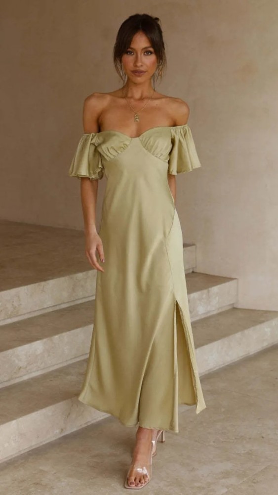 Skinny Sexy Bra Maxi Split Dresses for Summer Women's Dress Elegant Short Ruffle Sleeves Sexy Open Back V-neck High Waist Dress