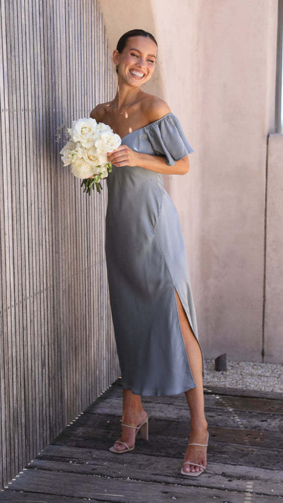 Skinny Sexy Bra Maxi Split Dresses for Summer Women's Dress Elegant Short Ruffle Sleeves Sexy Open Back V-neck High Waist Dress