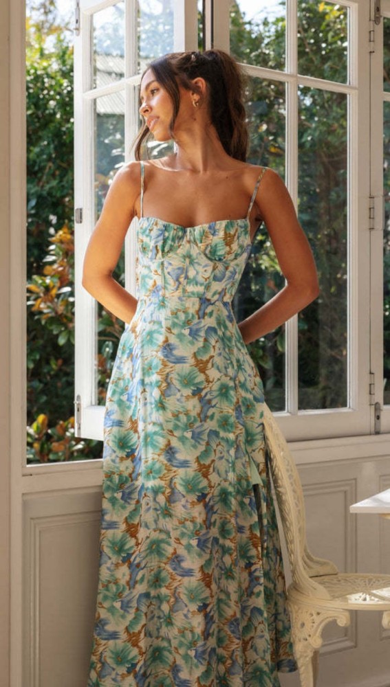 Elegant floral print Sling Dresses summer women dress 2024 new Sexy Backless Strapless high waisted Lace up hem split Maxi dress