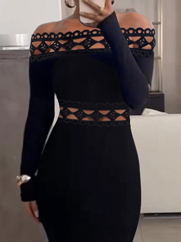 Bodycon Long Sleeves Backless Solid Color Split-Joint Split-Side Round-Neck Maxi Dresses main image 1