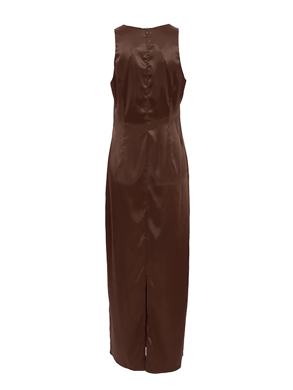 Loose Sleeveless Solid Color Split-Back Split-Joint Round-Neck Maxi Dresses