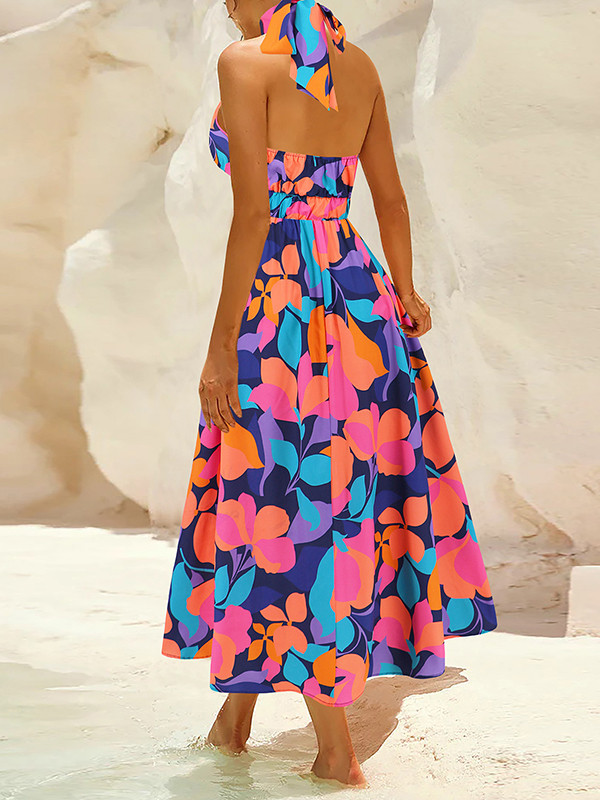 Loose Sleeveless Pleated Split-Joint V-Neck Midi Dresses main image 1