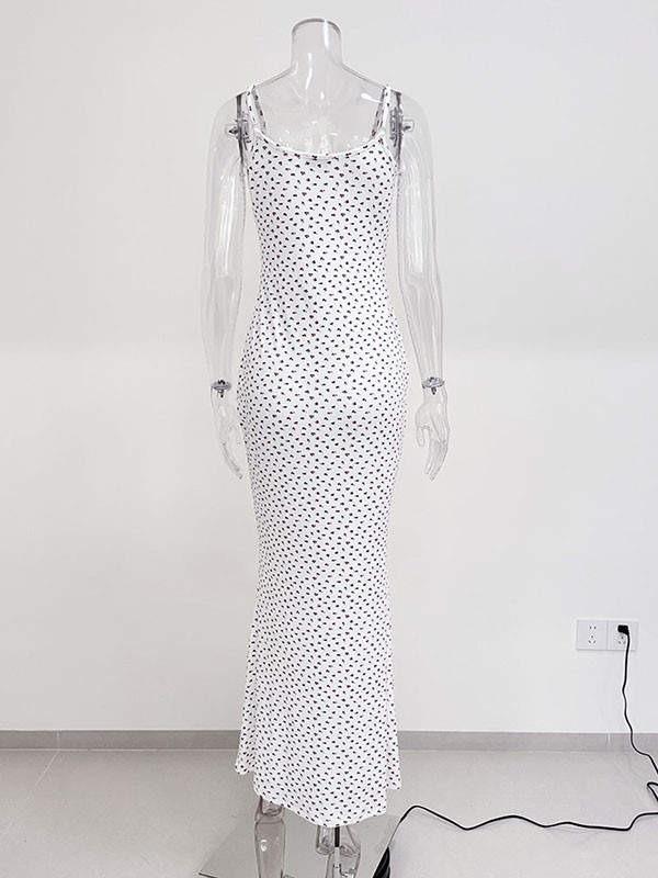 Bodycon High Waisted Flower Print Spaghetti-Neck Maxi Dresses