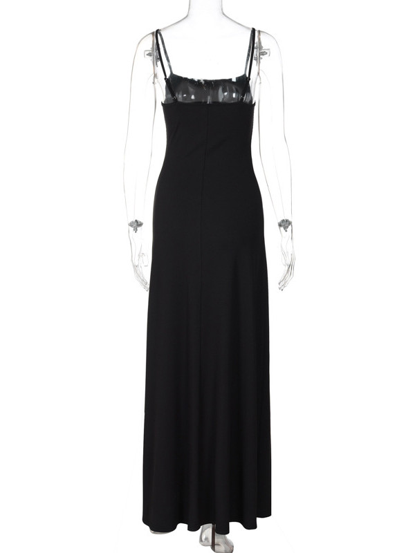 A-Line Skinny Solid Color Split-Joint Spaghetti-Neck Maxi Dresses