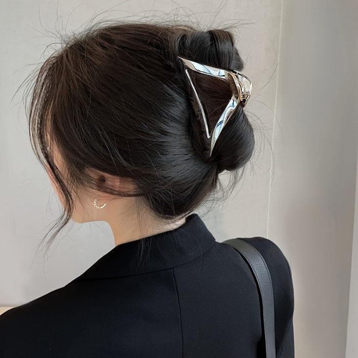 Set of 3 Minimalist Plastic Hair Claws for Women - Stylish Metallic Finish Shark Clips, Elegant Accessory for Teens and Adults, Solid Color, Middle Size